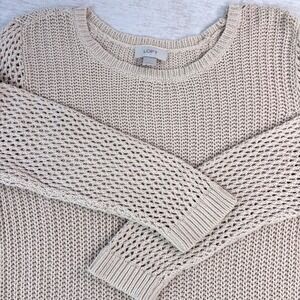 Ann Taylor Loft Chunky Knit Pullover Sweater Tan Womens Sz L